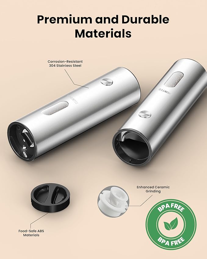 Electric Salt and Pepper Grinder Set with Rechargeable Base - Upgraded Large Capacity, Refillable Pepper Mill Set with LED Light & Adjustable Coarseness, Ideal for Kitchen, Outdoor, BBQ & Gift Giving