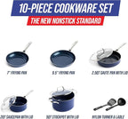 Blue Diamond 10 Piece Nonstick Cookware Set, Diamond Ceramic Pots & Pans, Dishwasher & Metal Utensil Safe, Non Toxic PFAS-Free, Kitchen Cooking Sauce & Saute Pans, Oven & Broiler to 600F, Blue