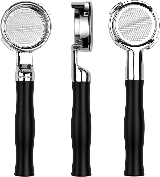 Normcore 51mm Bottomless Portafilter Fits DeLonghi Dedica EC680 EC685, SMEG, EUPA Machines, 3-Ear Naked Portafilter with Anodized Aluminum Handle, Included 18 g Precision Double shot Basket