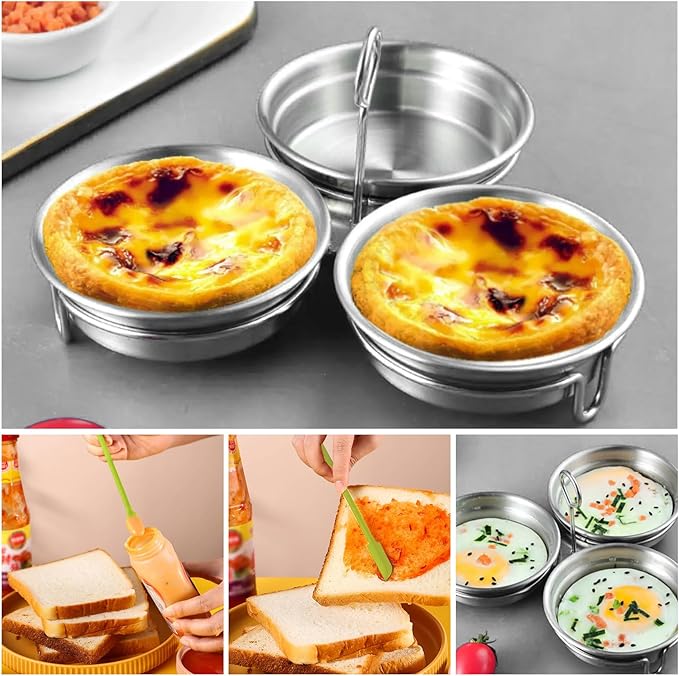 Stainless Steel Egg Poacher - 3 Cup Nonstick Poached Egg Maker with Oil Brush and Spoon for Breakfast