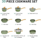 MAISON ARTS 30 Piece Pots and Pans Set Non Stick, Kitchen Cookware & Bakeware Sets with Nonstick Granite Coating, Baking Tray, Frying Pan and Saucepan, Green