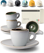 KIVY Stoneware Espresso Cups, 4-Piece Set - Italian Design, Thick-Walled, 3 oz, Microwave & Dishwasher Safe