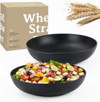 Large salad bowls,65oz Salad bowls set of 2,Unbreakable Plastic bowls Microwave & Dishwasher Safe Bowls,Wheat Straw Serving Bowls for Salad, Cereal, Fruit, Dishwasher Safe.Black