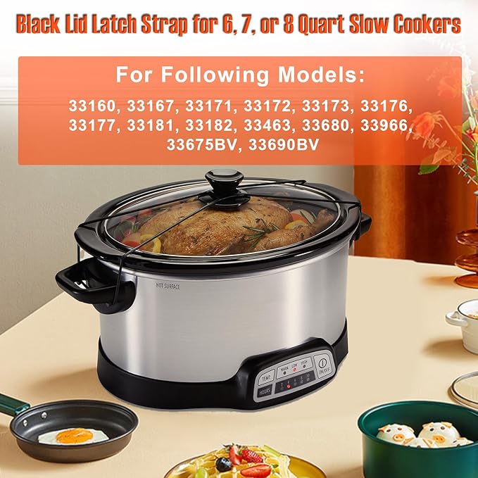 Black Lid Latch Strap Rubber Band for 6,7,8 quart Hamilton Beach Crock pot slow cooker WHT …Lid Strap for Fixing Pot Lid