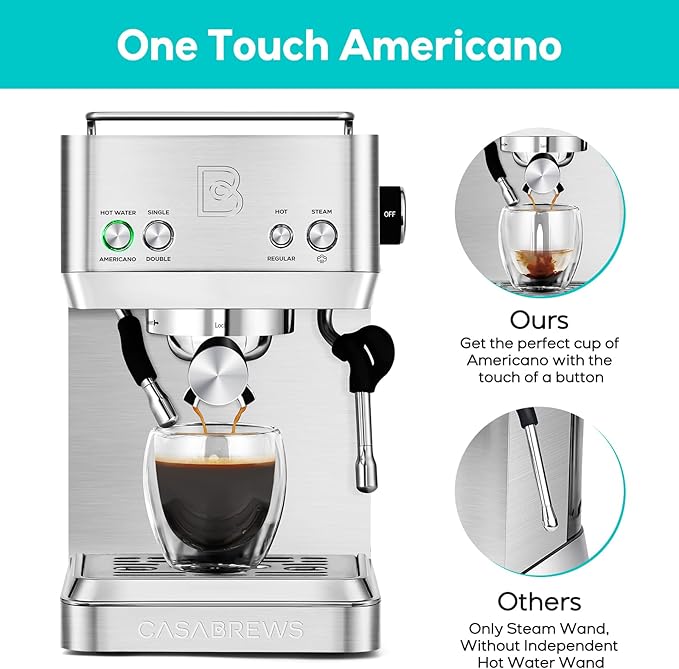 CASABREWS 4700Gense 20-Bar Espresso Machine with Milk Frother and Hot Water Wand, Adjustable Temperature, Ideal for Americano, Latte, Cappuccino