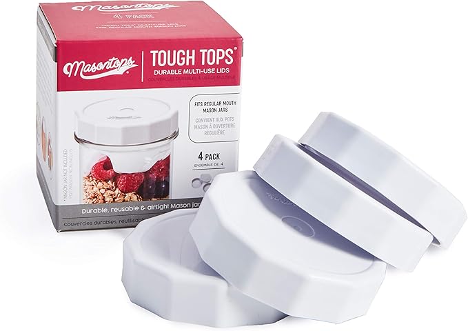 Masontops Tough Tops - Regular Mouth Mason Jar Lid - White - BPA-Free Plastic Screw Caps - Durable Reusable Jar Covers