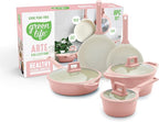GreenLife 8 Piece Ceramic Nonstick Cookware Set, Induction Suitable Non Toxic PFAS-Free Pots & Pans, Dishwasher Safe, Cooking Set, Stock Pot, Saucepans & Frying Pans, Kitchen Cooking, Light Pink