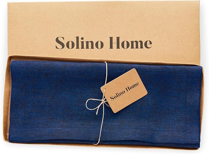 Solino Home Linen Royal Blue Table Runner 108 Inches Long - Athena, 100% Pure Linen 14 x 108 Inch Table Runner for Summer