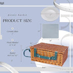Picnic Basket Set for 4 with Waterproof Blanket Mat Insulation Bag Wicker Green Plaid Classic Vintage Fresh Cottagecore Gift for Wedding Birthday Summer Outdoor Camping Beach Travel Christmas