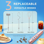 YUSWKO Rose Gold Handheld Milk Frother Wand for Coffee, Rechargeable Electric Whisk with 3 Heads 3 Speeds Drink Mixer Coffee Frother For Latte, Cappuccino, Hot Chocolate, Egg
