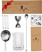 A Bar Above 10 Piece Cocktail Mixing Glass Set, Lead Free Cocktail Set with Mixing Glass, Bar Spoon, Julep Strainer, Bell Jigger and Picks, Bar Accessories, Ideal for Martinis, Whiskey and Negronis