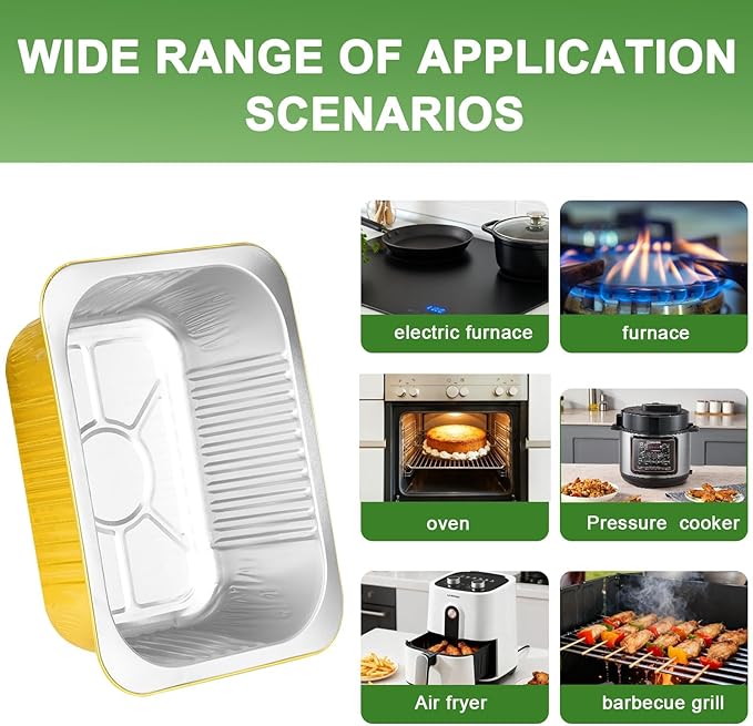 8.6"×6.5"×2.4" - 40 Pack 3LB/48oz Gold Aluminum Foil Pans with Lids Heavy Duty, Foil Food Containers with Lids, Tin Foil Pans for Baking, Meal Prep, Freezer, Heating and Takeout