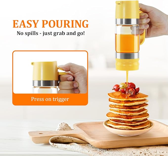 Aelga Glass Honey Dispenser No Drip - 9 OZ Honey Pot Honey Jar with Handle - Maple Syrup Dispenser