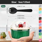 EUSOAR Creme Brulee Ramekins Disposable with Plastic Sporks, 60pcs 5oz Mini Cheesecake Pans Foil Baking Cups with Lids, Muffin Cupcake Liners Cups Custard Flan Molds for Wedding Birthday Party