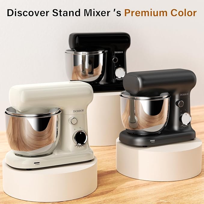 Stand Mixer with 3QT+3.5QT Dual Bowls, 10-Speed Electric 300W Food Mixer - Includes Egg Whisk, Dough Hook & Flat Beater for Home Baking & Daily Cooking (White)