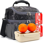 FlowFly Double Layer Cooler Insulated Lunch Bag Adult Lunch Box Large Tote Bag for Men, Women, With Adjustable Strap,Front Pocket and Dual Large Mesh Side Pockets
