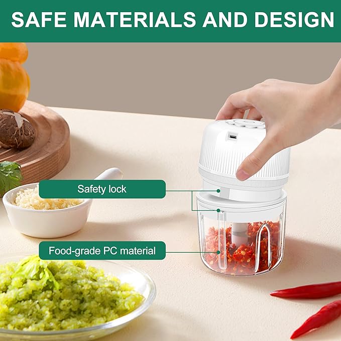 250ML Electric Garlic Chopper, Mini Portable Vegetable Chopper, Food Processor with USB Charging for Onion, Garlic, Chili, Ginger, Veggie