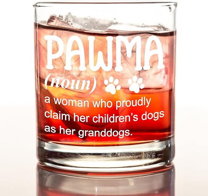 kunlisa Pawma Gifts Whiskey Glasses, Dog Grandma Gifts for Mother's Day, Dog Lovers Owners Gift, 10 oz Drinking Rocks Glasses for Women Whisky Cocktail Scotch Bourbon Liquor