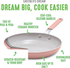 GreenLife 8” & 10” 2 Piece Nonstick Ceramic Frying Pan Set, Lightweight Healthy PFAS-Free Skillets, Dishwasher & Oven Safe, Durable Body, Silicone Stay-Cool Handles, Easy Release, Pink