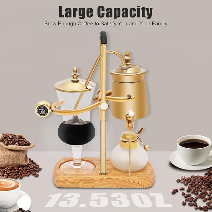 Balance Syphon Coffee Maker, 400ml Siphon Brewer, Elegant Retro Coffee Pot, Retro-Style Vacuum Coffee Brewing, Vintage Coffee Maker, Classic Gold