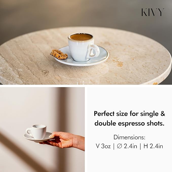 KIVY 3 oz Espresso cups set of 4 - Thick walled stoneware espresso cup set - Italian style espresso cups and saucers - Demitasse cups set of 4 - Coffee mugs - Demitasse cups and saucers sets