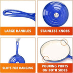 Hisencn Enameled Cast Iron Cookware Set - 7 Piece Dutch Ovens Set, Sauce Pan, Skillet, 3 Lids, Pots and Pans Set, Ceramic Coated Cast Iron, Heavy Duty, Gas/Induction Compatible, PFA Free