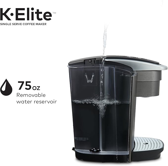 Keurig K-Elite Single Serve K-Cup Pod Coffee Maker, with Strength and Temperature Control, Iced Coffee Capability, 8 to 12oz Brew Size, Programmable, Brushed Slate