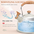 GGC Tea Kettle for Stove Top, 85OZ/2.6QT Whistling Tea Kettles for Boiling Water Milik or Coffee, White Stainless Steel Tea Pots with Wood Pattern Folding Handle, Thumb Design Control Kettle Outlet