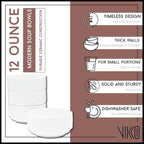 Vikko White Soup Bowls, Set of 6 for Kitchen, 12 Ounce Cereal Bowl, Small Ceramic Rice Bowls for Side Dishes, Dishwasher and Microwave Safe