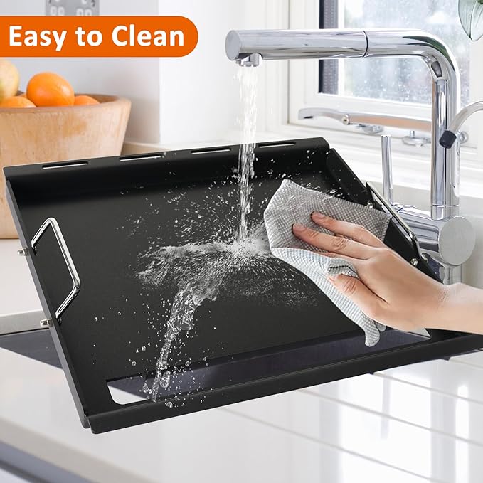 Full-Size Griddle Inserts with Handles for Weber Spirit 200 Spirit II 200 Series Grills Flat Top Cooking Pan Replacement Part for Weber Spirit I & II E-210 E-220 S-210 S-220 Series