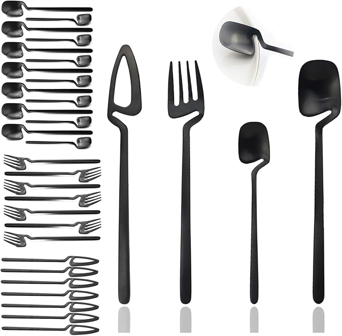 JASHII Flatware Set 32-piece Silverware Set Matte Finished Cutlery Set Service for 8 Include Knife/Fork/Spoon/Coffee spoon Dishwasher Safe (Black)