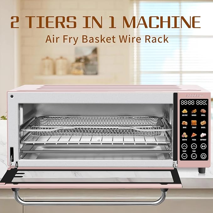 SEEDEEM 9-in-1 Air Fryer Oven, 16-Quart Countertop Convection Oven with Toaster, Broil, Pizza, Dehydrator, Large Capacity Kitchen Appliance in Pink, Silver, Black