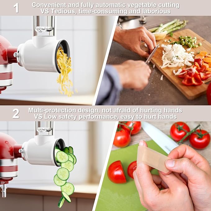 Cofun Slicer Shredder Attachment for Kitchenaid Stand Mixer, Cheese Grater Attachment, Food Slicer Salad Maker for Kitchen aid Mixer Accessories and Attachments with 3 Blades