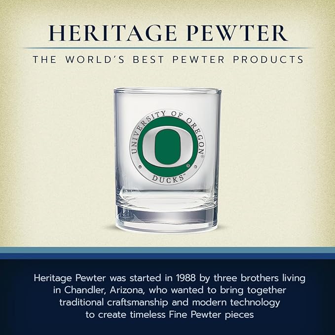 Heritage Pewter Oregon Double Old Fashion | Double Rocks Glass 14 OZ for Liquor | Expertly Crafted Pewter Glass