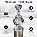 Insulated Cocktail Shaker Set | Double Wall Stainless Steel | Martini Shaker for Home Bar Bartending | Built-in Drink Measurement System & Strainer, Travel Bag, 35 Recipes | Gift Set (Silver)