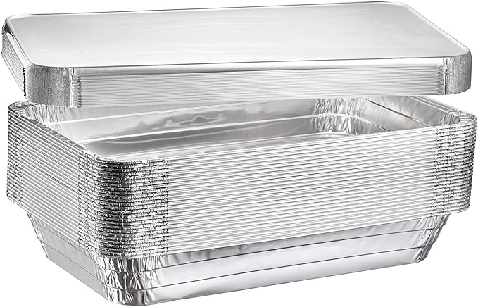 (40 Count) Full Size Deep Steam Table Pans With Lids | Foil Pans with Lids | Disposable Food Containers for Baking, Freezing, and Storage (21” x 13” x 3”)
