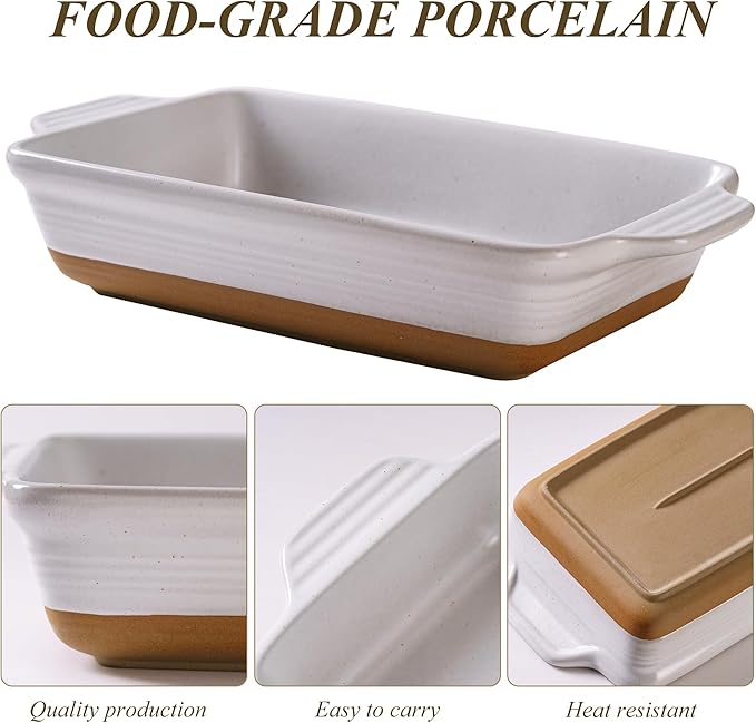 Casserole Dish Cookware , 14.5" Lasagna Pan Deep for Oven, Ceramic Baking Dish, Large Baking Pan with Handles, Durable Bakeware for Lasagna Cake Chicken Turkey, Wedding Housewarming Christma Gift, White
