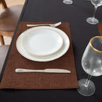 Linen Placemats Set of 8, Machine Washable, Heat Resistant, Wrinkle Free, Thick Polyester Kitchen Place Mats for Dining Table (Dark Brown)