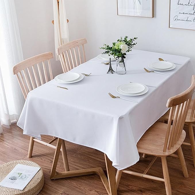 6 Pack White Square Tablecloths, 60 x 120 Inch Stain Resistant and Wrinkle Polyester Fabric Washable Table Clothes Cover for 6 Foot Table, Wedding, Reception Banquet, Birthday Party, Buffet Restaurant