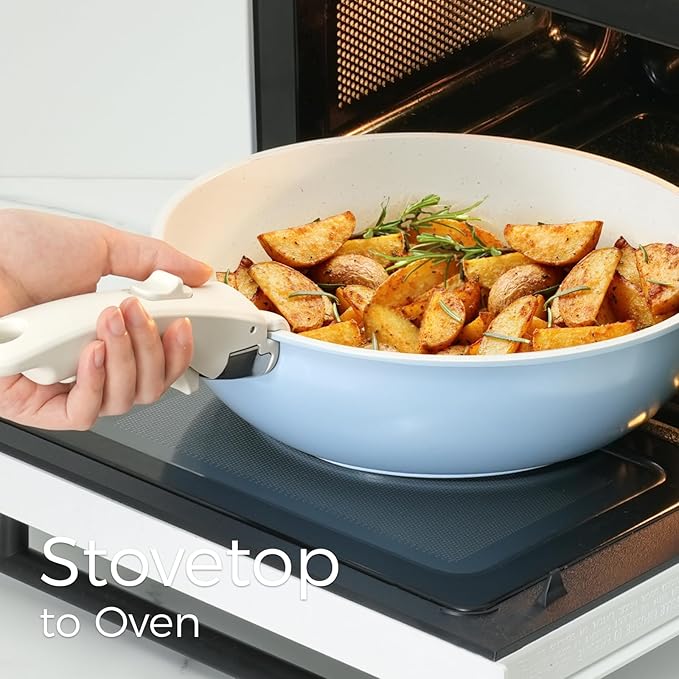 15Pcs Pots and Pans Set Non Stick, Cookware Sets with Detachable Handle, Nonstick RV Kitchen Cooking Tools Removable Handles, Oven Safe, Induction Fast, Stackable Induction Cookware, Blue