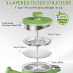 Secura 50oz French Press Coffee Maker – 304 Stainless Steel, Insulated Coffee Press with Extra Filter, Green