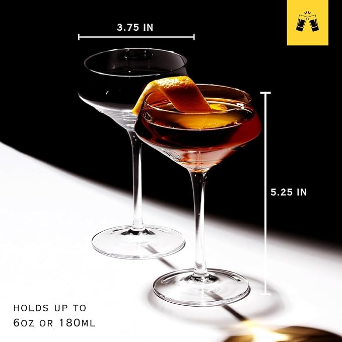 LEMONSODA Hand Blown/Nick And Nora Classic Martini Glasses Manhattan, Cosmopolitan, Espresso Martini, Lemon Drop, Dirty Martini - Inspired by 1930's - 50's Cocktail Culture - 6oz/10oz (Set of 4, 6oz)