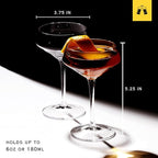 LEMONSODA Hand Blown/Nick And Nora Classic Martini Glasses Manhattan, Cosmopolitan, Espresso Martini, Lemon Drop, Dirty Martini - Inspired by 1930's - 50's Cocktail Culture - 6oz/10oz (Set of 2, 6oz)