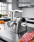 3-IN-1 Meat Grinder: [3000W Superior Motor] Electric Meat Grinder with 6 PCS Stainless Steel Blades & Grinding Plates, Sausage Stuffer Tubes & Kubbe Kit Portable Handle for Gift (Dark Gray New6)