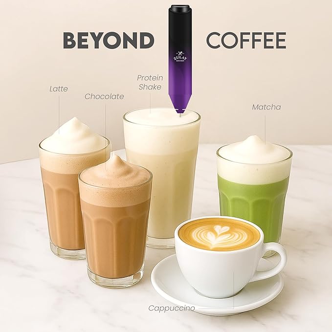 Zulay Kitchen Milk Frother Handheld with 2 Duracell AA Batteries – Electric Drink Mixer for Coffee, Lattes, Cappuccinos, Matcha & Hot Chocolate – Portable Foam Maker & Coffee Bar Accessory