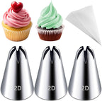 Hendiy 3pcs 2D Cake Piping Tips with 20 Piping Bags, Large Piping Nozzles Decorating Tips, Cake Baking Tools for Cookie Icing Cupcakes, Buttercream,Birthday Cake, Cupcake, DIY Art