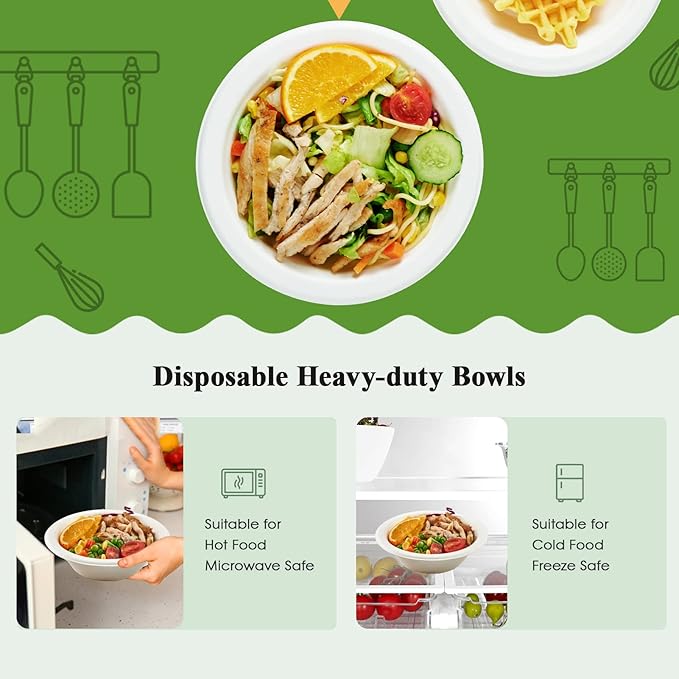 ECOLipak 150 Pack Compostable Disposable Paper Bowls, 12 OZ Heavy duty Biodegradable Eco Friendly Sugarcane Bagasse Bowls Great for Soup, Salad, Milk Cereals