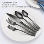 40-Piece Silverware Set, Black Hammered Stainless Steel Flatware Sets for 8, Food-Grade Tableware Set, Including Fork Knife Spoon Set, Durable Home Kitchen Cutlery Sets, Dishwasher Safe