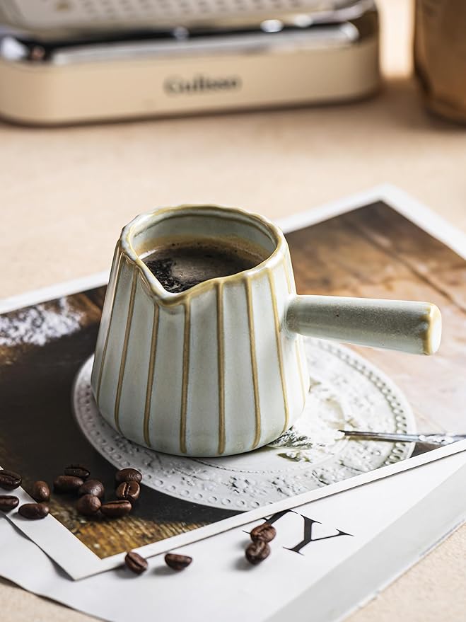 Espresso Cups, Ceramic Espresso Measuring Cup with Handle, Expresso Shots Cups with Scale, Espresso Accessories, 200ML /6 OZ, Light Green