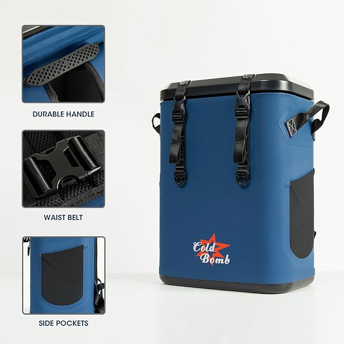 Magnetic Backpack Cooler Bag, Cold Retention Soft Coolers 30 Can Insulated Soft Sided Cooler with Waterproof Bag